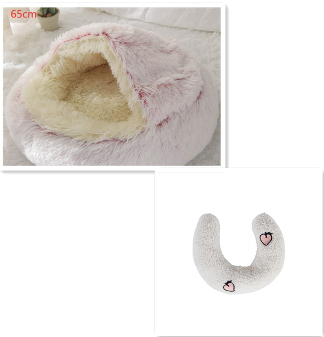 2-in-1 Pet Bed: Cozy Round Plush Bed for Cats & Dogs 