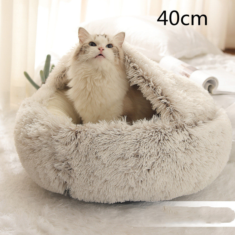 2-in-1 Pet Bed: Cozy Round Plush Bed for Cats & Dogs 