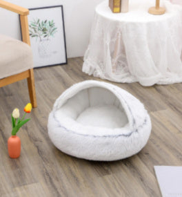 2-in-1 Pet Bed: Cozy Round Plush Bed for Cats & Dogs 