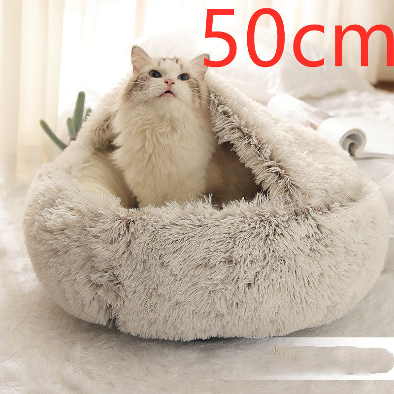 2-in-1 Pet Bed: Cozy Round Plush Bed for Cats & Dogs 