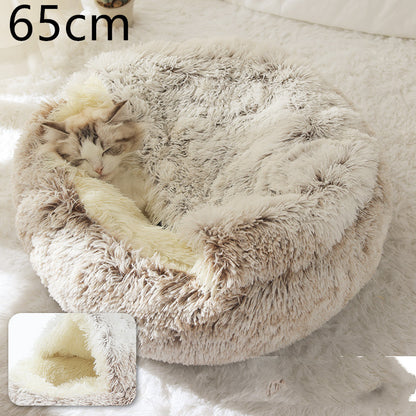 2-in-1 Pet Bed: Cozy Round Plush Bed for Cats & Dogs 