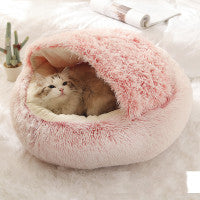 2-in-1 Pet Bed: Cozy Round Plush Bed for Cats & Dogs 