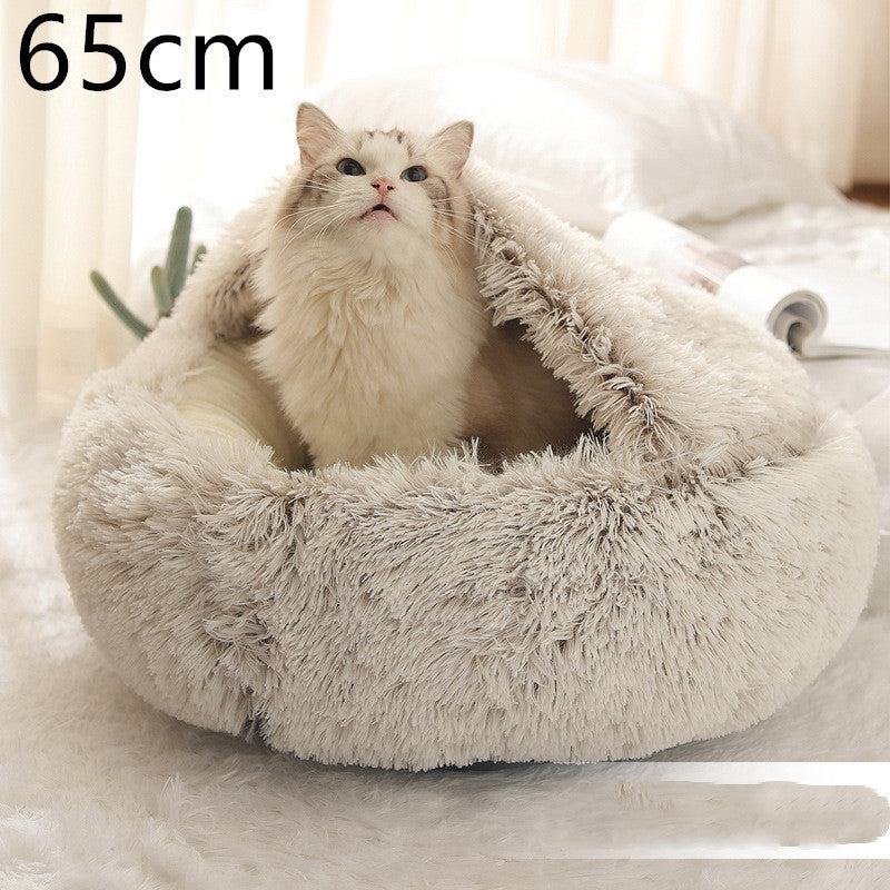 2-in-1 Pet Bed: Cozy Round Plush Bed for Cats & Dogs 