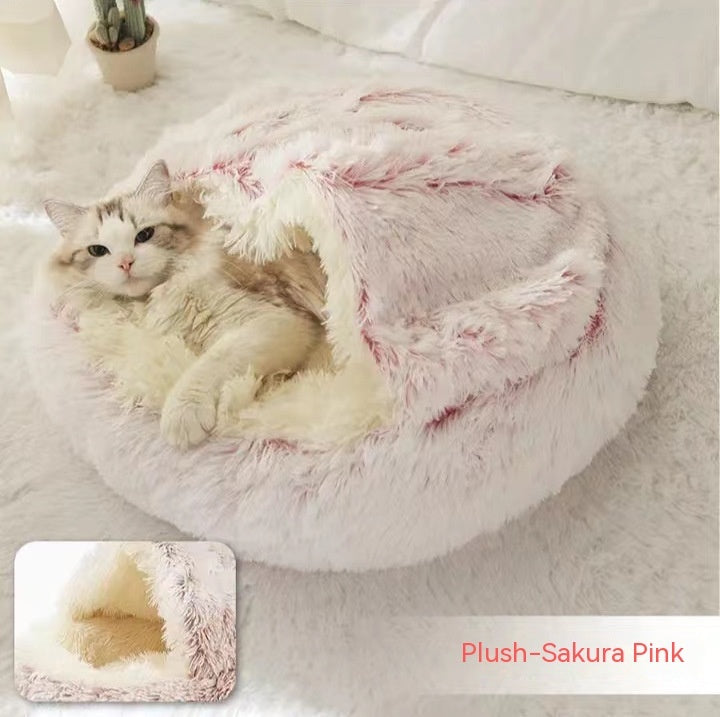 2-in-1 Pet Bed: Cozy Round Plush Bed for Cats & Dogs 