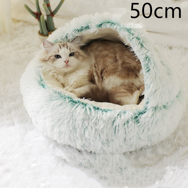 2-in-1 Pet Bed: Cozy Round Plush Bed for Cats & Dogs 