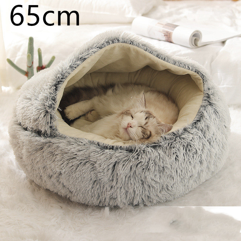 2-in-1 Pet Bed: Cozy Round Plush Bed for Cats & Dogs 