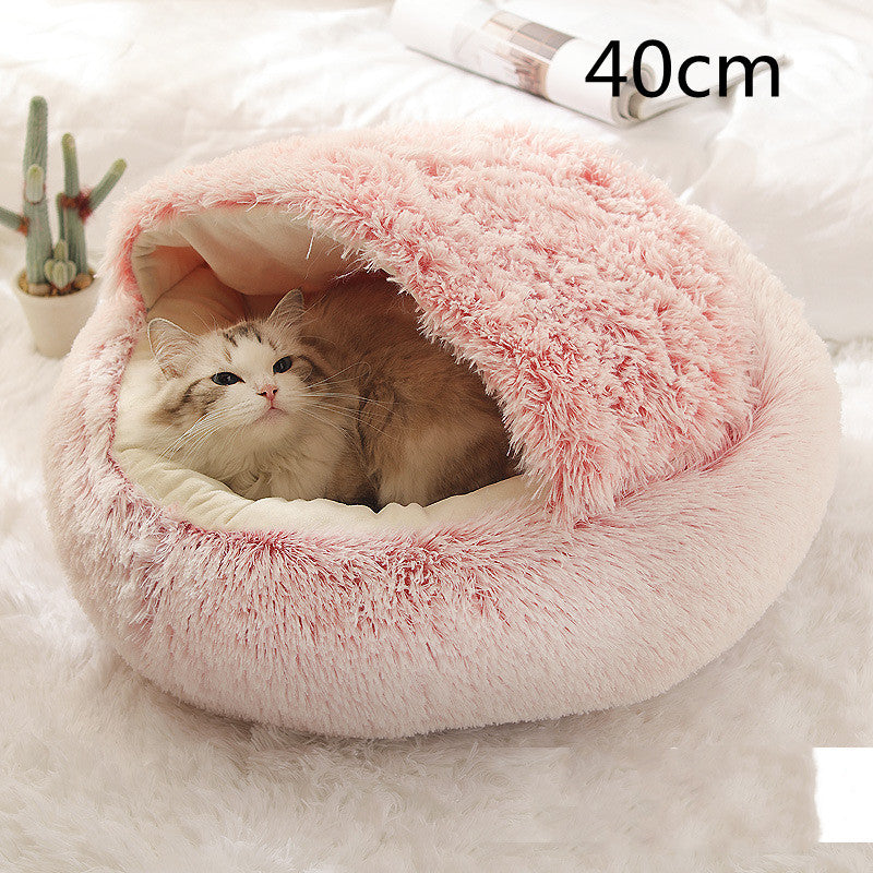 2-in-1 Pet Bed: Cozy Round Plush Bed for Cats & Dogs 