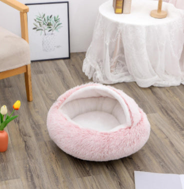 2-in-1 Pet Bed: Cozy Round Plush Bed for Cats & Dogs 