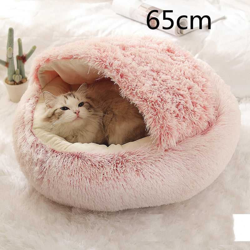 2-in-1 Pet Bed: Cozy Round Plush Bed for Cats & Dogs 