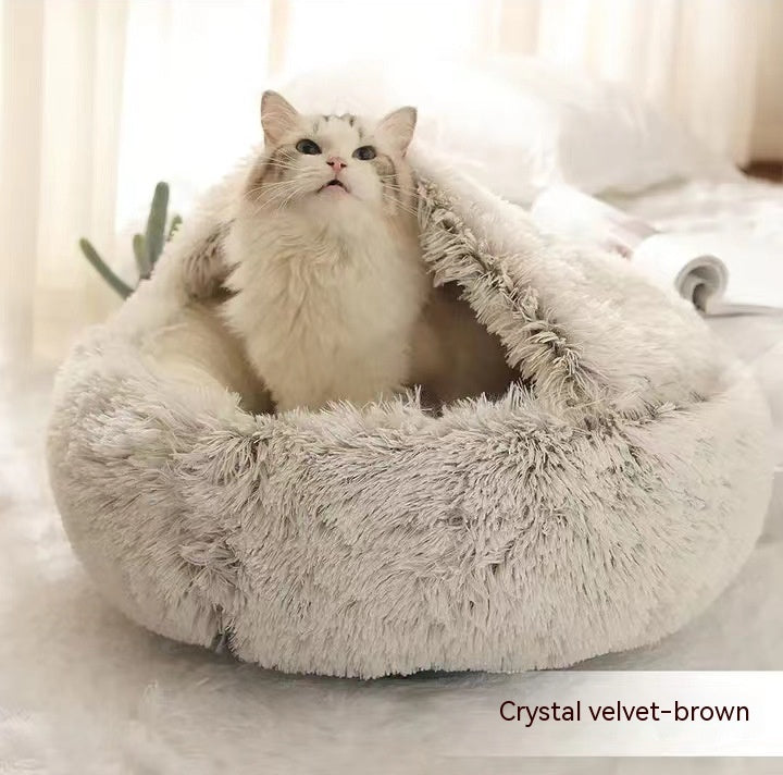 2-in-1 Pet Bed: Cozy Round Plush Bed for Cats & Dogs 