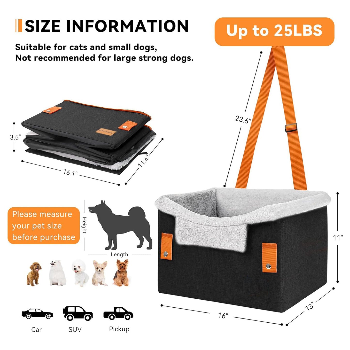 Small Dog Car Seat - Portable Booster with Safety Leash