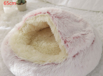 2-in-1 Pet Bed: Cozy Round Plush Bed for Cats & Dogs 