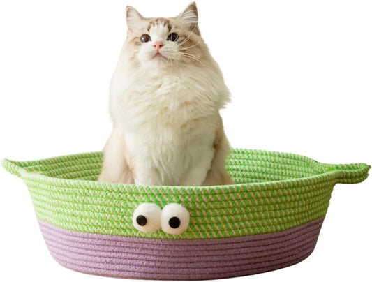 Cat Bed - Woven Cotton Rope Round Bed for Indoor Cats