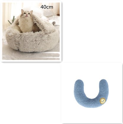 2-in-1 Pet Bed: Cozy Round Plush Bed for Cats & Dogs 