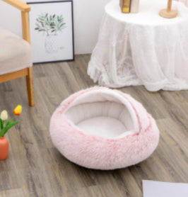 2-in-1 Pet Bed: Cozy Round Plush Bed for Cats & Dogs 