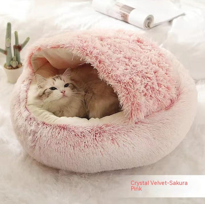 2-in-1 Pet Bed: Cozy Round Plush Bed for Cats & Dogs 