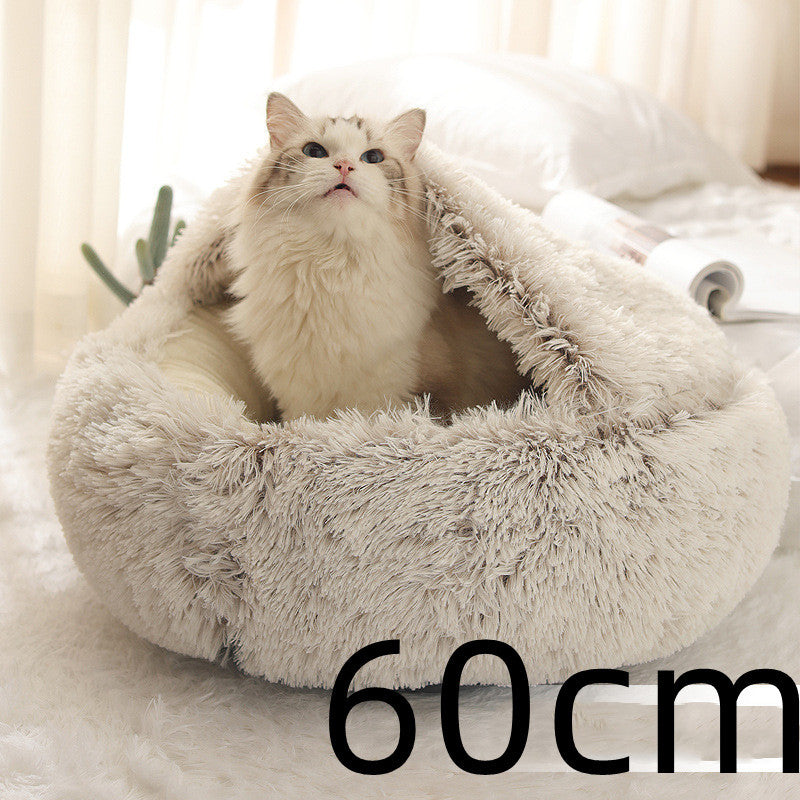 2-in-1 Pet Bed: Cozy Round Plush Bed for Cats & Dogs 