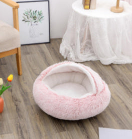 2-in-1 Pet Bed: Cozy Round Plush Bed for Cats & Dogs 