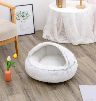 2-in-1 Pet Bed: Cozy Round Plush Bed for Cats & Dogs 