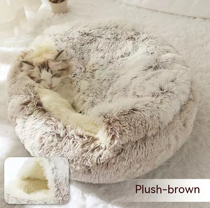 2-in-1 Pet Bed: Cozy Round Plush Bed for Cats & Dogs 